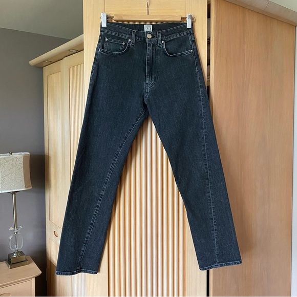 Toteme twisted seam original cropped straight leg jeans washed black grey - Picture 5 of 12